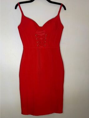 Fashion Nova Red Lace-Up Bodycon Mini Dress